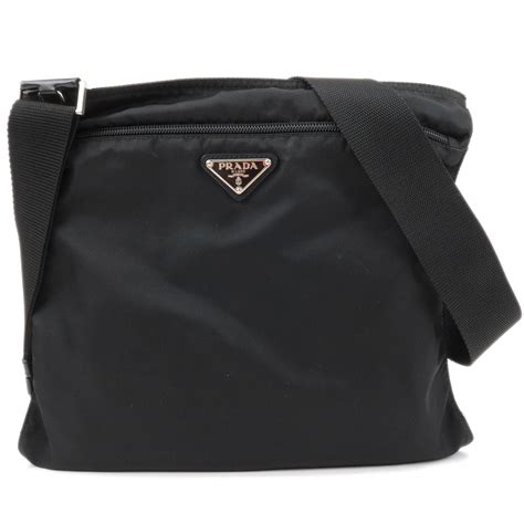 prada bt175z|PRADA Authentic Logo Nylon and Leather Crossbody Bag Black .